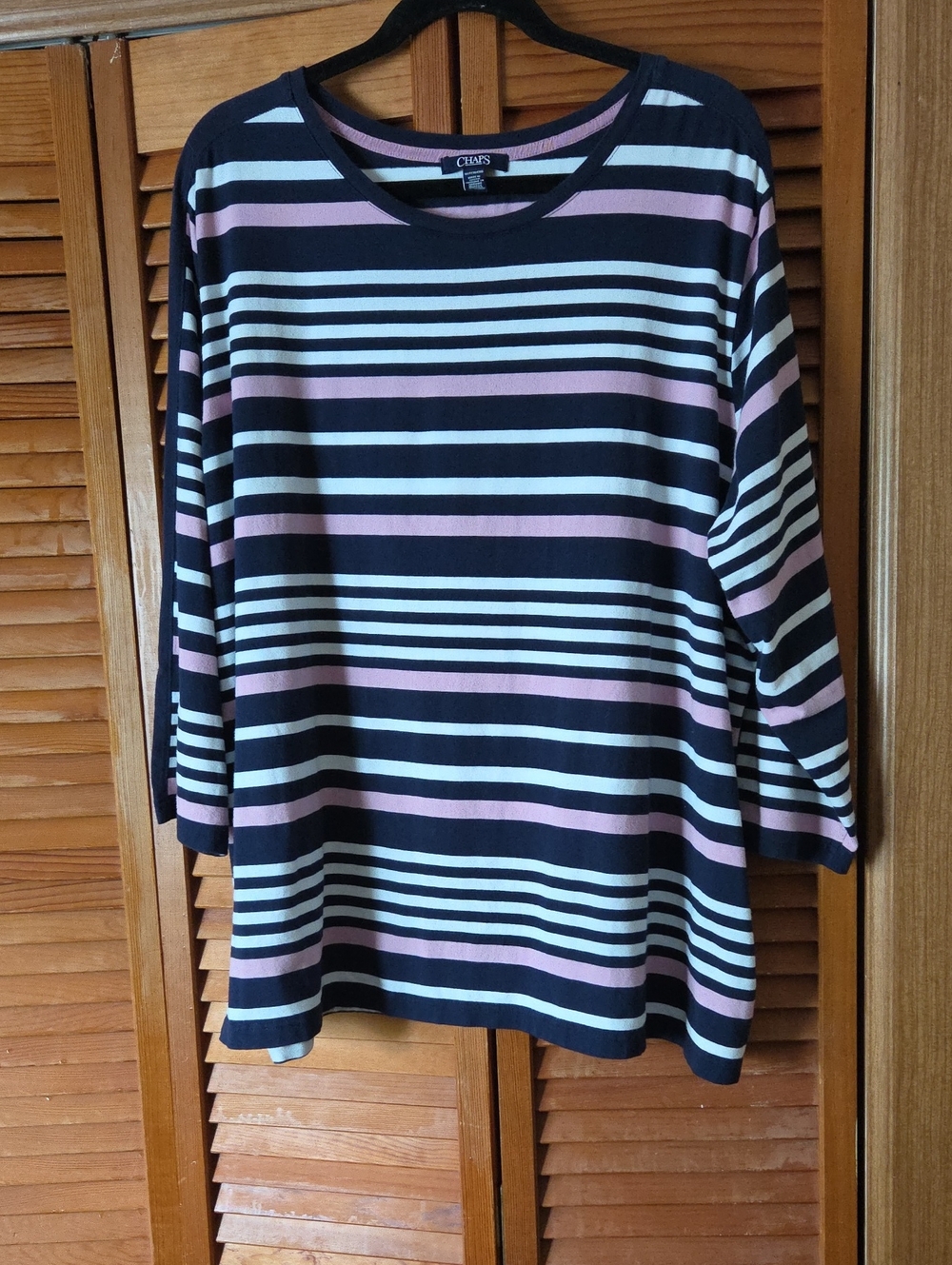 Chaps Black, Pink & White Striped Long-Sleeve Crewneck Top
